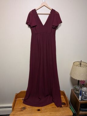 Birdy Grey Burgundy Maxi Dress Flutter Sleeve Pocket Large